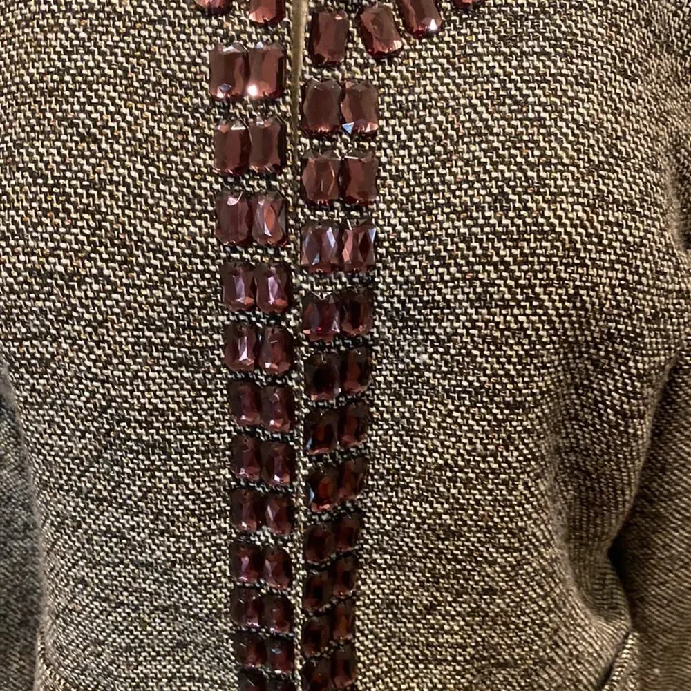Dana Buchman Beaded Tweed Blazer w/ Metallic Gold Shimmer Thread EUC Sz 14 - Picture 2 of 11